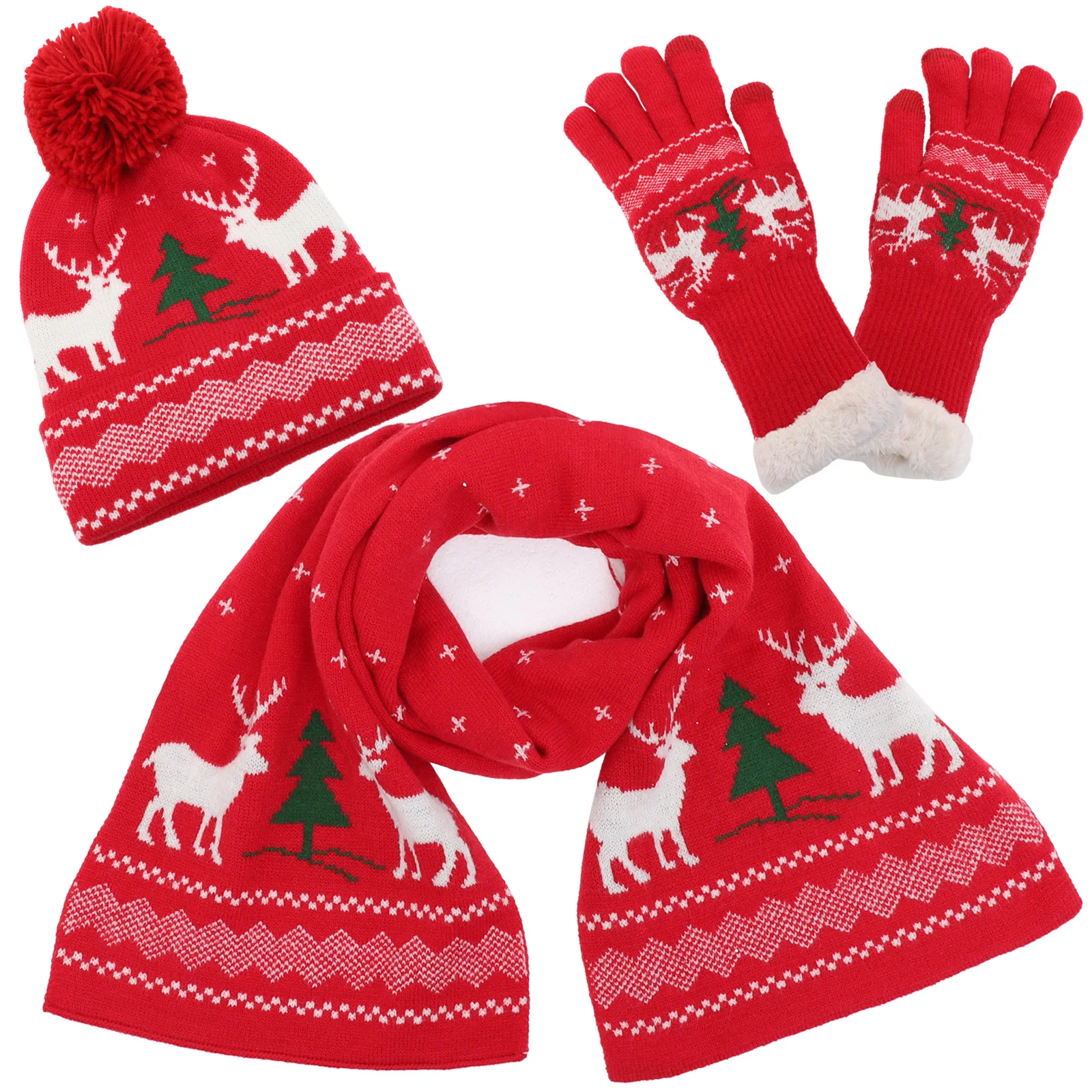 

Christmas Knit Hat Scarf Gloves Set Red Warm Winter Accessories for Women Outdoor Daily Use Christmas Party Gifts