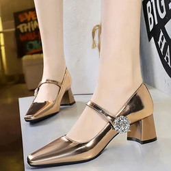 BIGTREE Shoes Luxury Rhinestone Woman Pumps Block Heels Women's Shoes Thick With Mid Heel Ladies Shoes Elegant Banquet Shoes