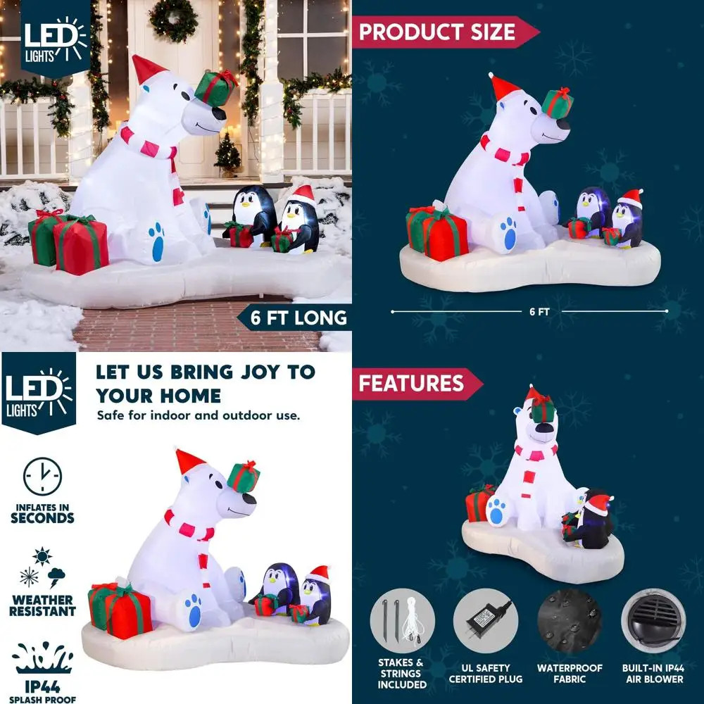 

6-Foot Tall Christmas Polar Bear & Penguins Inflatable with LED Lights for Outdoor and Indoor Holiday Decor