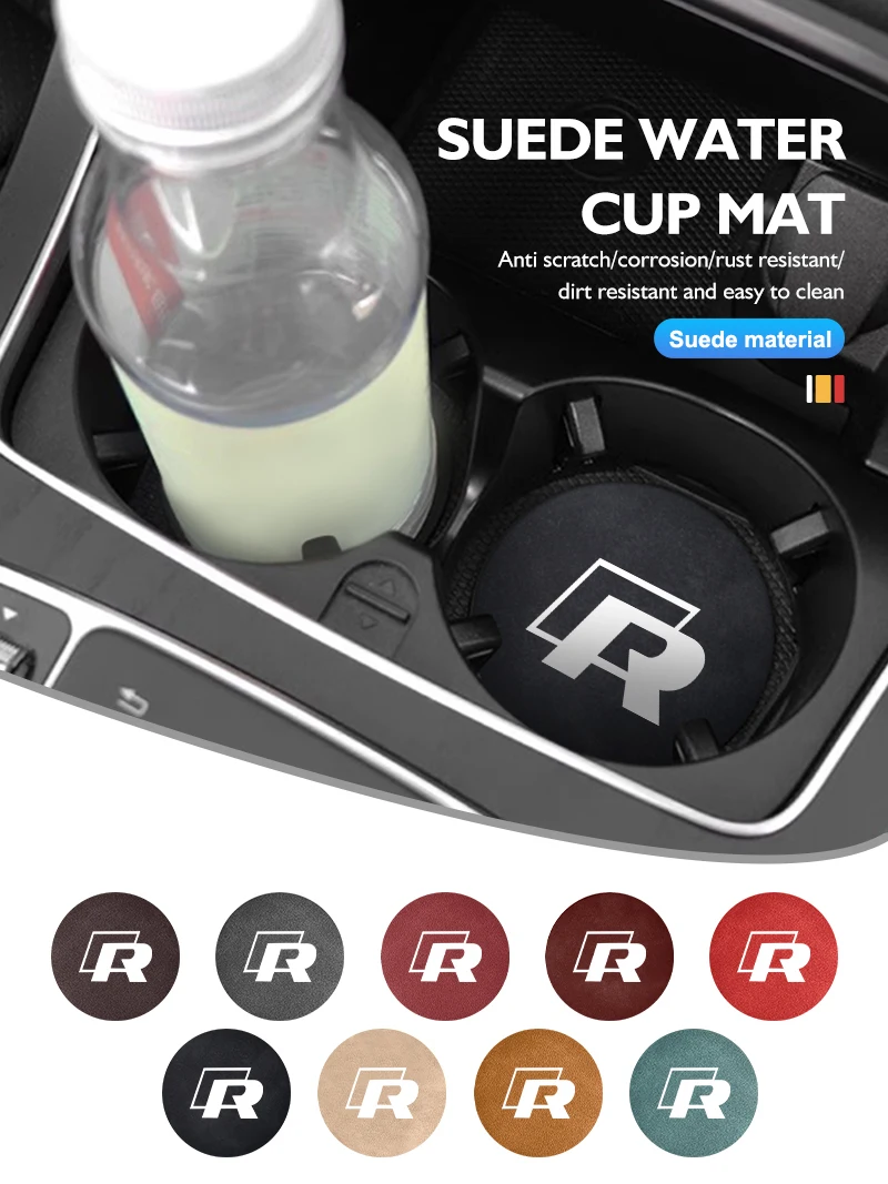 Dessous de verre antidérapant en peau de mouton, 2 pièces, tapis porte-gobelet d'eau pour Golf Polo 4 5 6 Passat B5 B6 B7 CC Jetta Tiguan