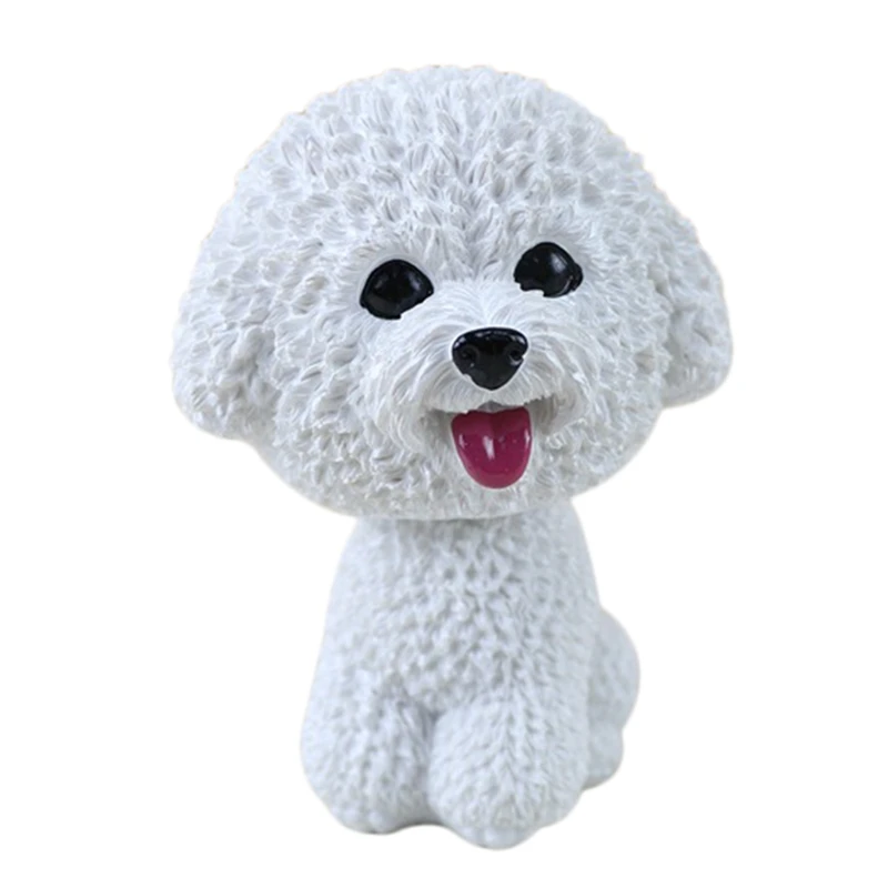 Simulation Shaking Head Dog Resin Cute Bobble Head Dog Home/Car Dashboard for Car Vehicle Decoration - Bichon Frise