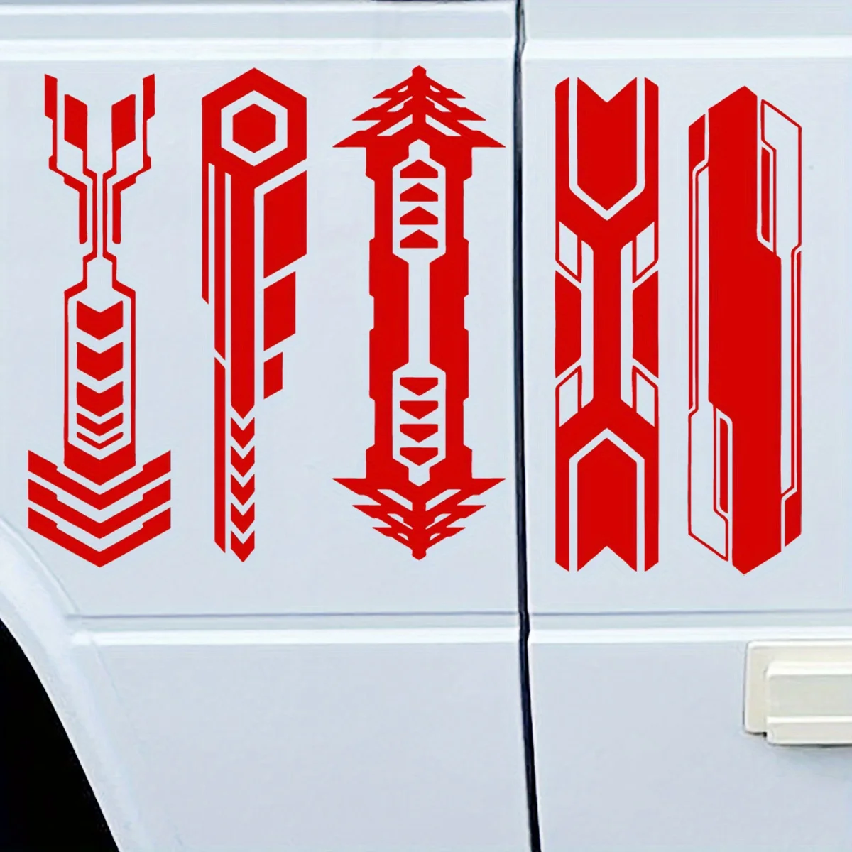 5PCS Futuristic Tech Symbol Sticker Motorcycle Helmet Decal Vinyl Graphic Rider Frame Car Bike Truck Window Decor