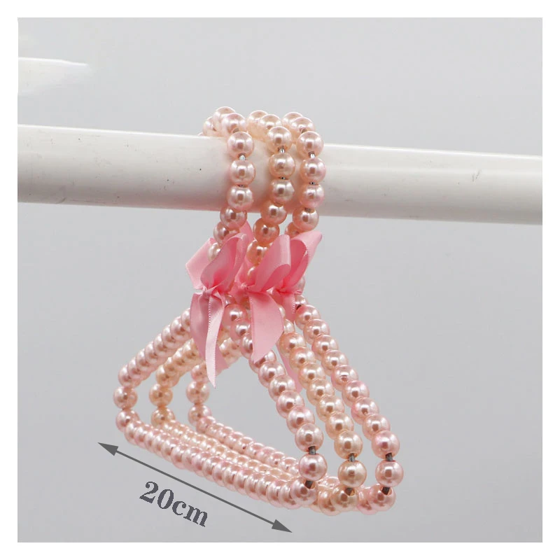 2pcs/Set Plastic Pearl Beaded Bow Hangers For Kids Clothes Coat Storage Rack Drying Anti-skid Hanging Wardrobe Organizer Holder