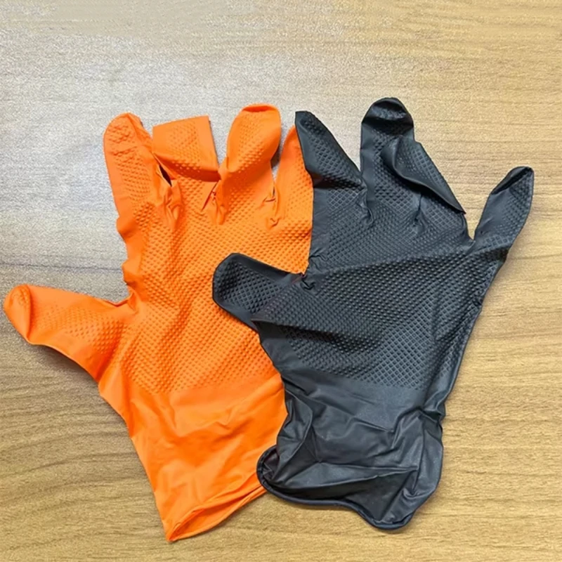 8Mil Heavy Duty Black Nitrile Gloves Diamond Textured Safety Work Gloves for Household Gardening Industrial Mechanic Auto Gloves