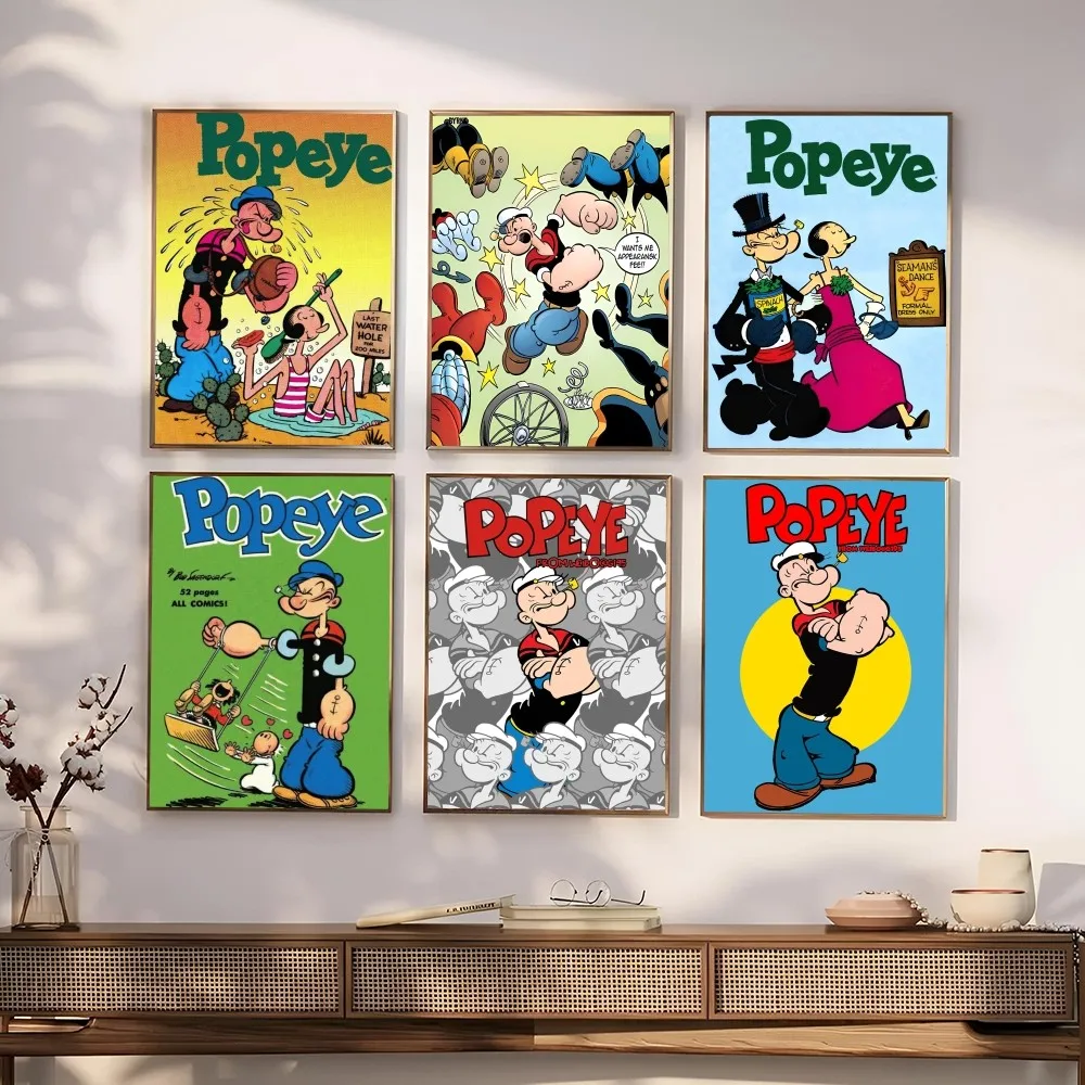 1PC Popeye Classic Retro Movie Animation Print Poster Paper Waterproof HD Sticker Bedroom Entrance Home Living Room Wall Decor