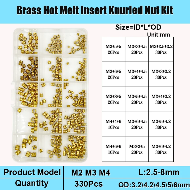 M2 m2, 5 m3 m4 m5 m6 m8 Messing-Wärmeeinsatzmutter-Kit Heiß schmelze Rändel gewinde Wärme spritzguss Einbettung Kupfer mutter mit 3D-Druck – Detail 6