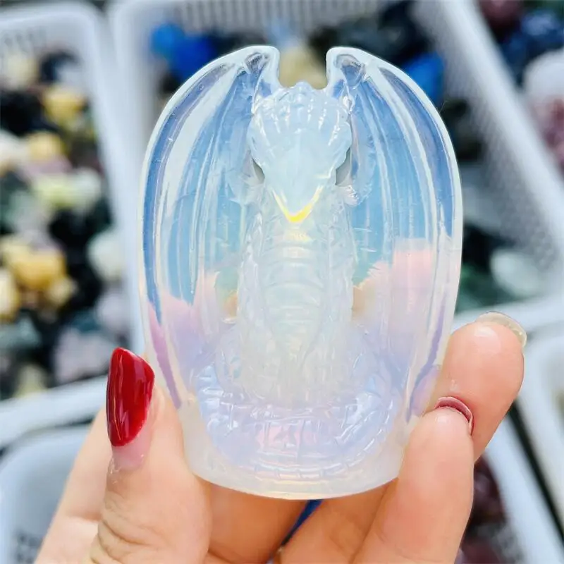 White Opalite Dragon Carving Figurine Crafts Healing Crystals Carving Halloween Gift Home Decoration 1PCS
