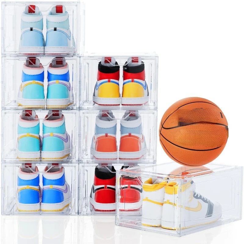 8-Pack Thicken Sturdy Shoe Storage Organizer with Magnetic Door, Shoe Boxes Clear Plastic Stackable, Space-Saving Sneaker