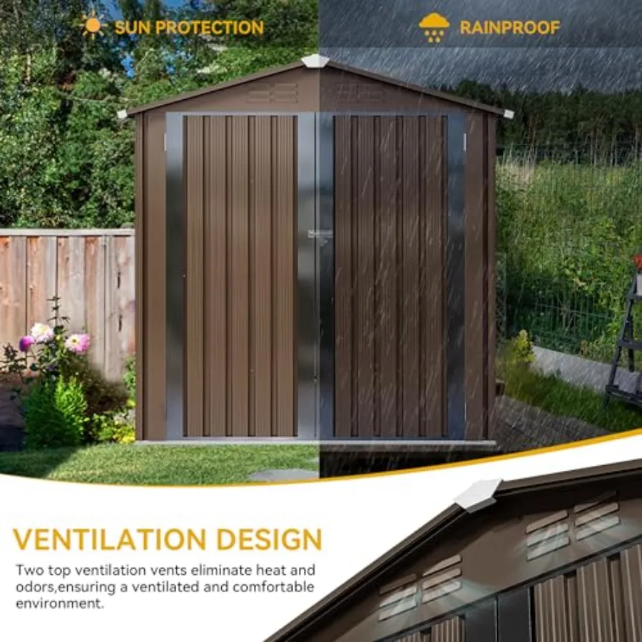 6' x 4' Outdoor Storage Shed for Backyard Patio Lawn, Heavy Duty Brown Metal, Lockable Doors Air Vent, Ideal for Storing Bikes