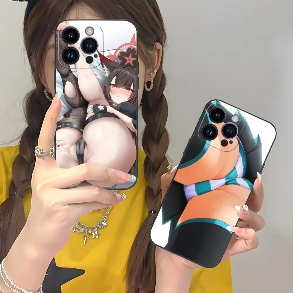 أنيمي هنتاي Waifu فتاة جراب هاتف آيفون 16 15 14 13 12 11 X XR XS 8 7 Pro Max Plus صغير أسود جميل الهاتف الذكي الفاخرة