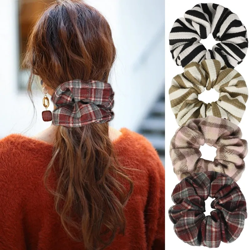 

4pcs/set Vintage Plaid Elastic Hair Ties Elegant Prom Party Daily Matching Decorative Hair Accessories