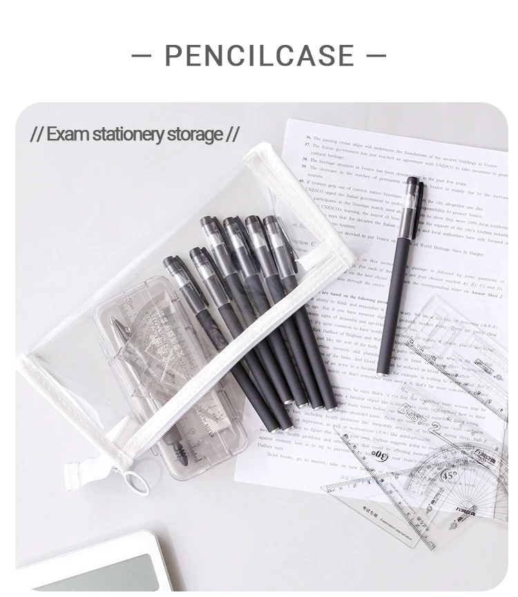 Estojo transparente de grande capacidade, bolsa simples para canetas, bolsa de cosméticos kawaii, material de escritório para estudo escolar
