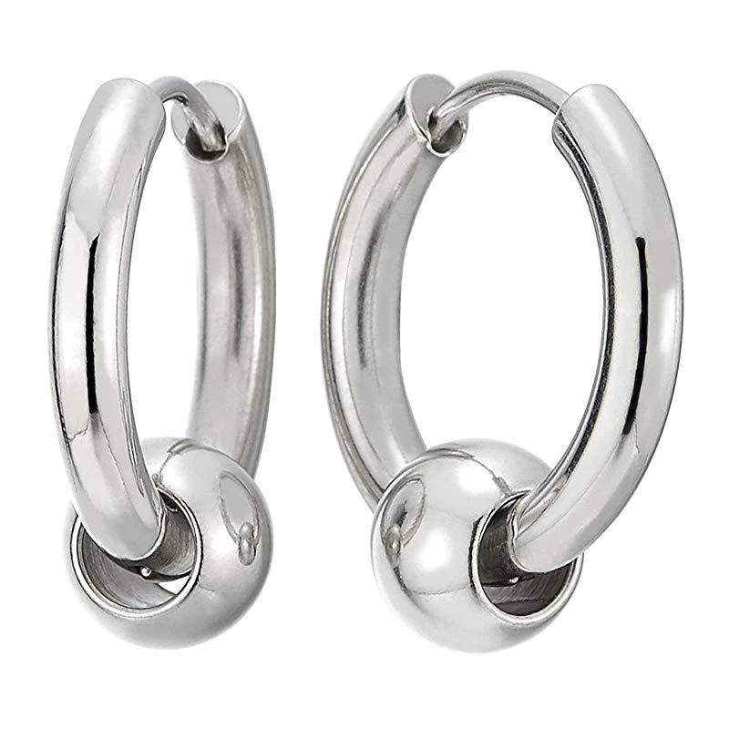 316L Stainless Steel Hoop Earrings 2.5MM Vacuum Plating No Fade Anti-allergy Inner Diameter 12 14 16 18mm with Round Beads