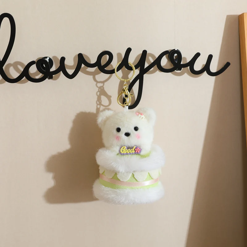 Ciondolo Peluche a Forma di Torta Orsetto Kawaii 15cm, Portachiavi con Pecora Cartoon, Accessorio Versatile per Zaino