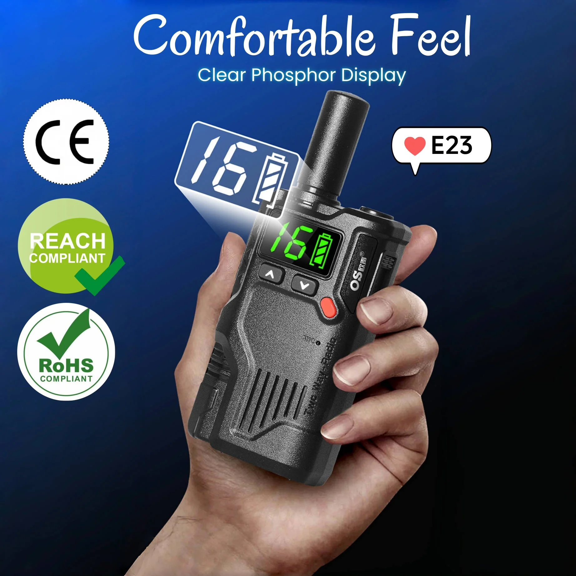 

Mini Radios Walkie Talkie E23 UHF PMR 446MHz FRS With LED Display Passed CE Rohs REACH Cheap Two Way ham Radios Transceiver