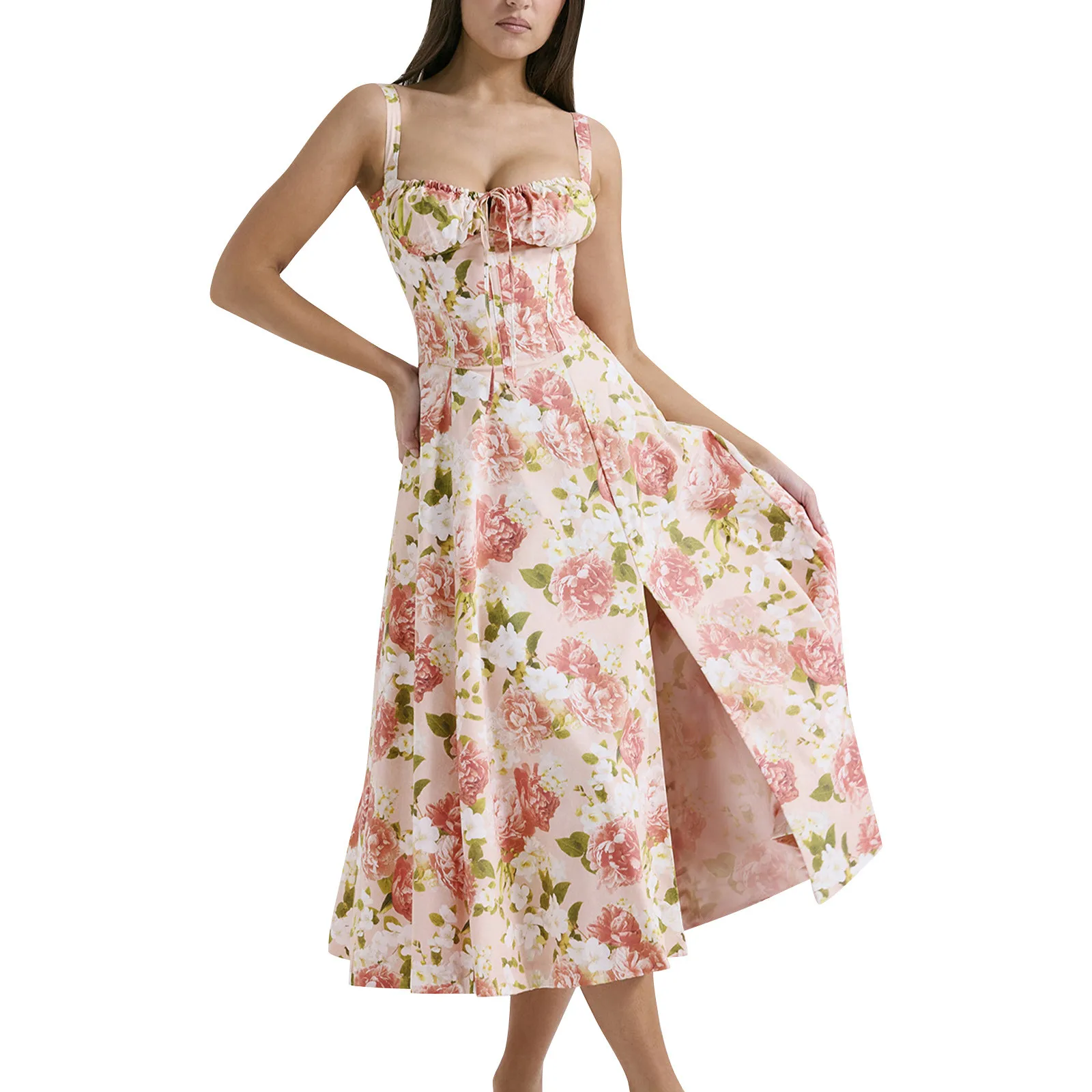 Sexy Evening Party dresses Women Summer dress Elegant Vintage Pleated Dresses Spaghetti Strap Backless Holiday Robe Femme