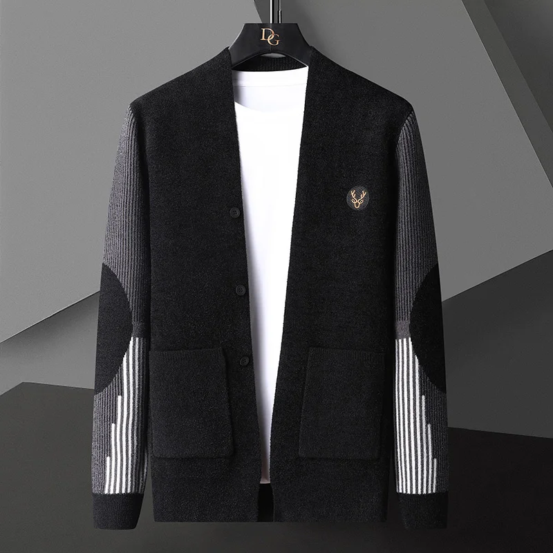 Veste épaisse et chaude en cachemire de vison pour homme, Cardigan tricoté de luxe, pull avec cerf, Style coréen, hiver