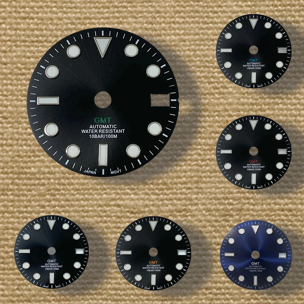 

High quality 28.5mm GMT S logo Japanese dial suitable for NH34 movement green night light high-quality dial watch modification a