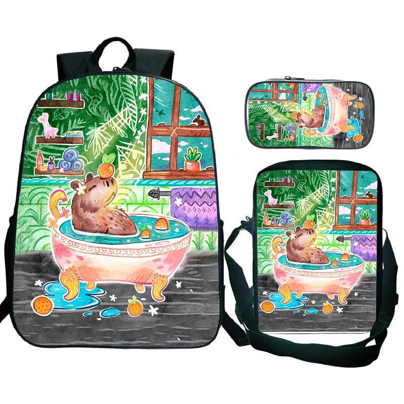 

3pcs Capybara Backpack Anime Crawling Rodent Animal School Bag for Teenagers Fluffy Capybara Students Schoolbags Mochilas