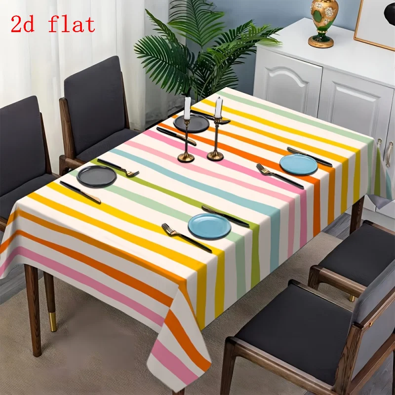 Colorful Striped Rectangle Tablecloth for Table Decor Pink Yellow Green Stripes Kitchen Dining Table Cloth Holiday Party Decor