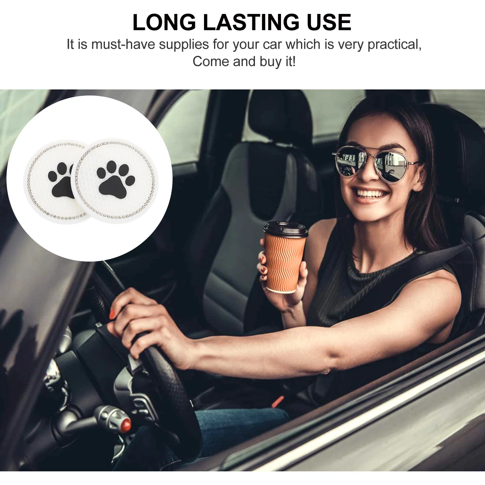 

2 pcs Paw Cup Car Coaster Holders Non-Slip Diamond Car Coasters For Vehicle Pvc Coaster Home Office Use