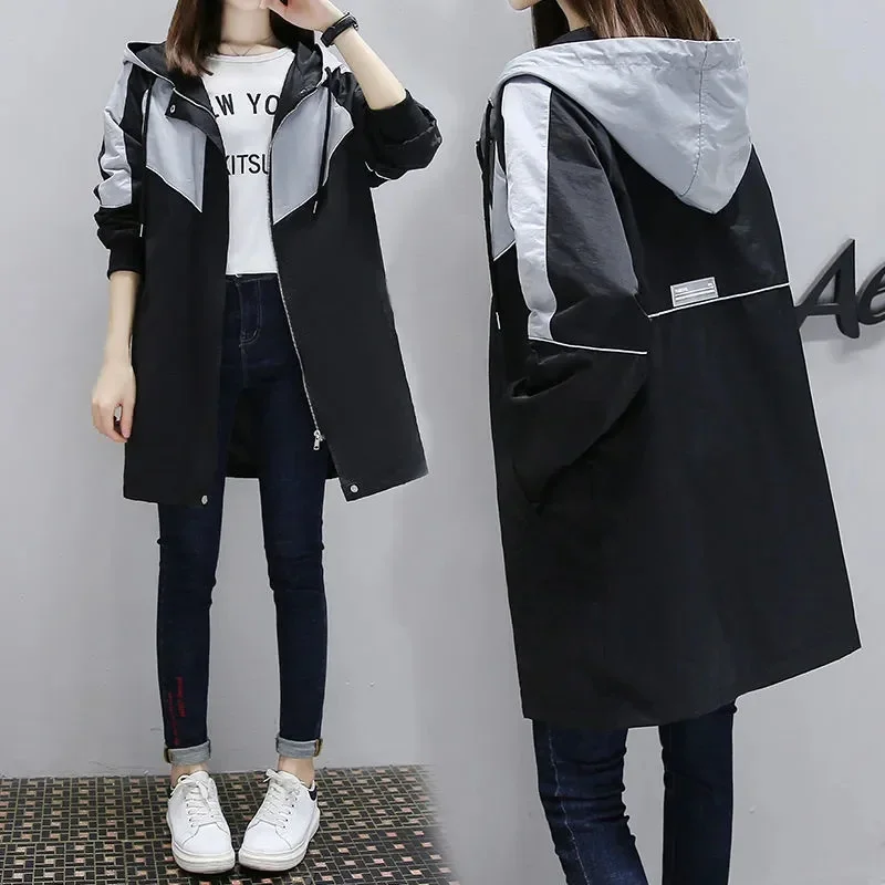 

2024 New Fashion Windbreaker Women's Jacket Coat Long Sleeve Hooded Jackets Female Outerwear C164