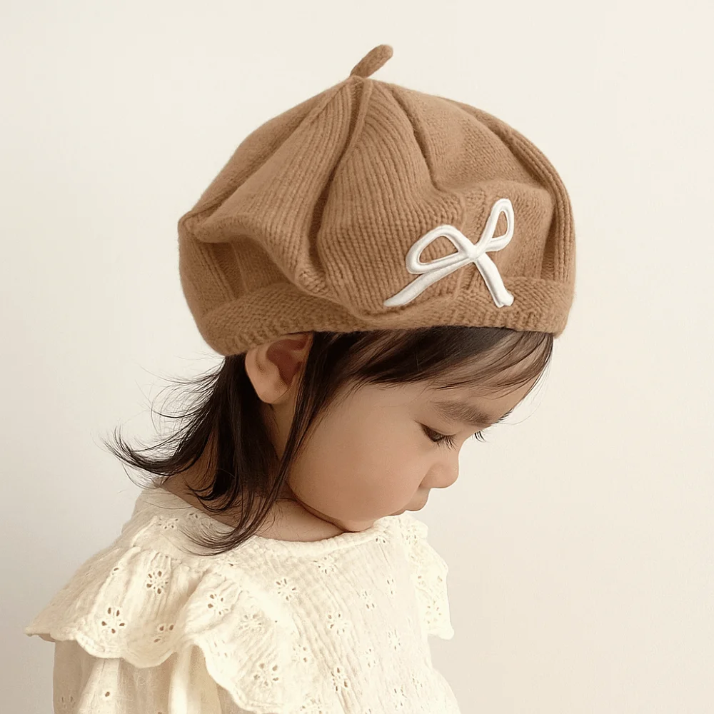 

New Cute Bowknot Knitted Hats Comfortable Windproof Beanies Cap Warm Beret Hat Toddler