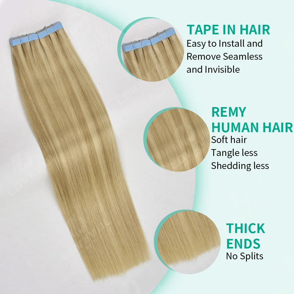 Brazilian European Human Hair Extensions Invisible Tape-In 14-22 Inch Strong Adhesive Easy Install for Highlight Hair Styles