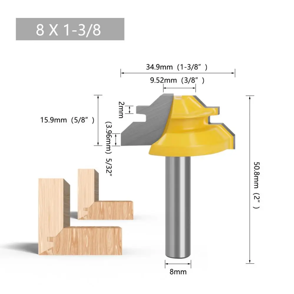 45 Degree C3 Micro 8mm x 1-3/8inch T Shaped Router Bit for Wood Working Carpentry 8mm Shank Tongue Groove Router Bit