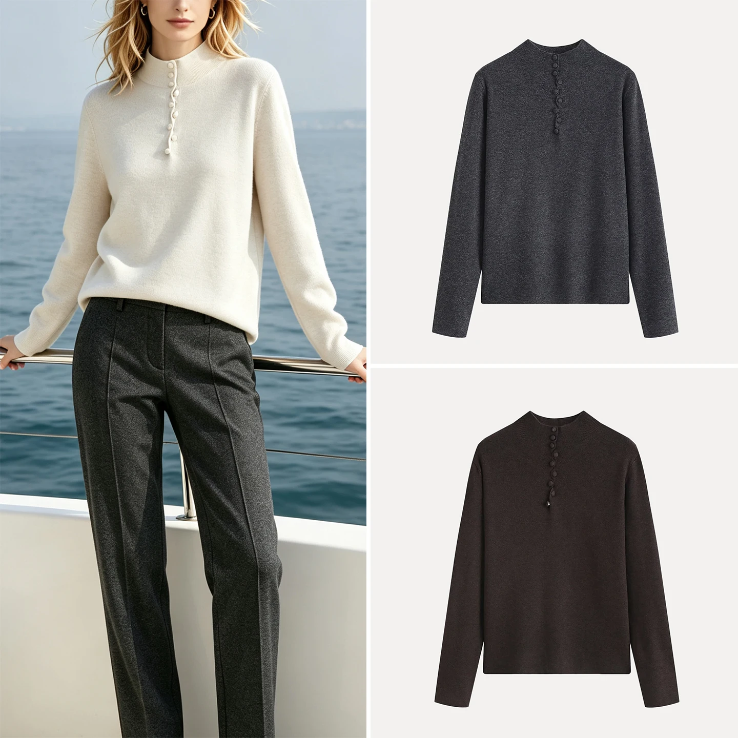 Fashionable Multi-Color Knitted Long Sleeve round Neck Basic Style Women's Top Autumn Wear Casual Style Button up Knitwear