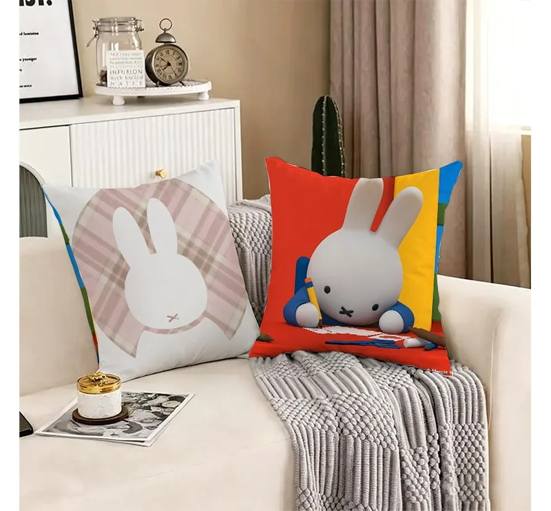 M-Miffy PillowCase Kawaii Cushion Cover Cartoon Printing Sofa Decoration Home Car for Living Room Shop Office Nordic Simplicity