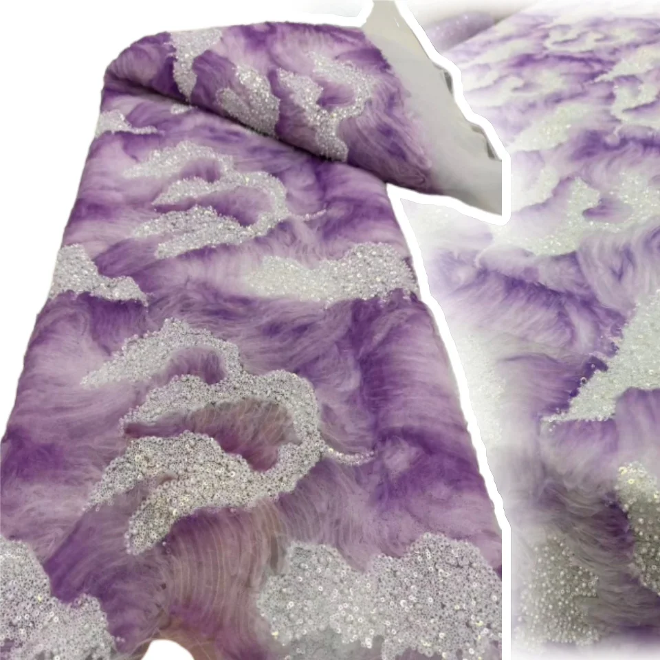 Kain Nigeria Desain Khusus Gelombang Warna-warni Bordir Berkualitas Tinggi Renda Jala Manik-manik Payet Untuk Membuat Gaun Pengantin Wanita CC1540