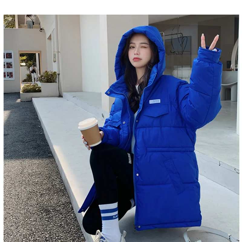 

Women's Klein Blue Hooded Simple Warm Cotton Clothes Loose Fashion Casual Women's Down Jacket Winter Comfortable Versatile Coat