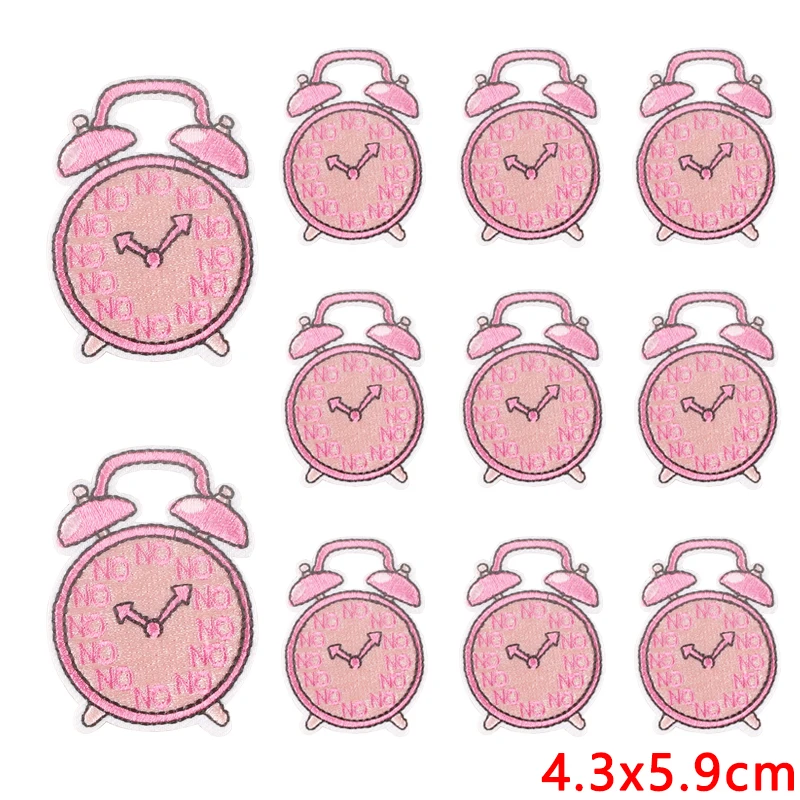 10 pcs/lot Wholesale Pink Series Patch Iron On Patches For Clothing DIY Cartoon Dice Alarm Clock Embroidered Patches On Clothes