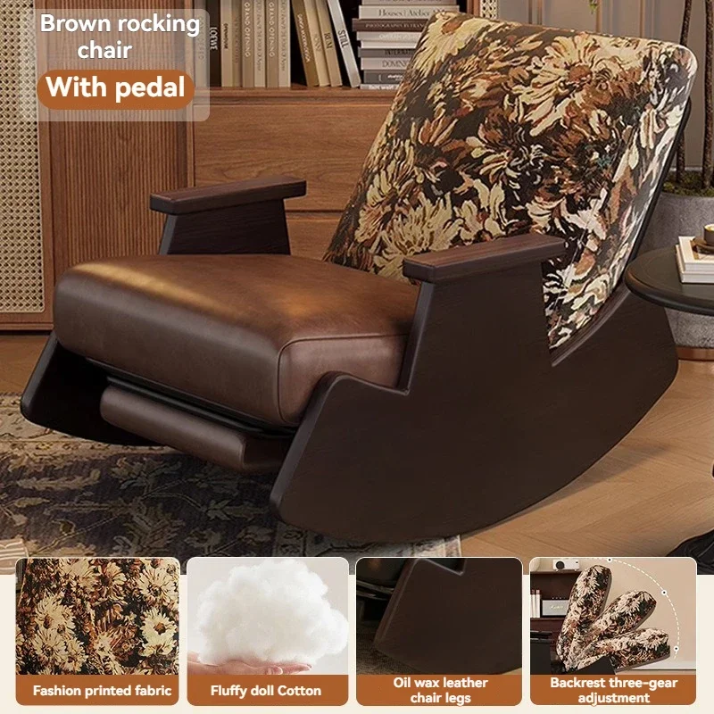 Cadeira de balanço retrô de madeira maciça, poltrona de varanda, sofá preguiçoso, cadeira de lazer para adultos de sala de estar, cadeira de balanço única