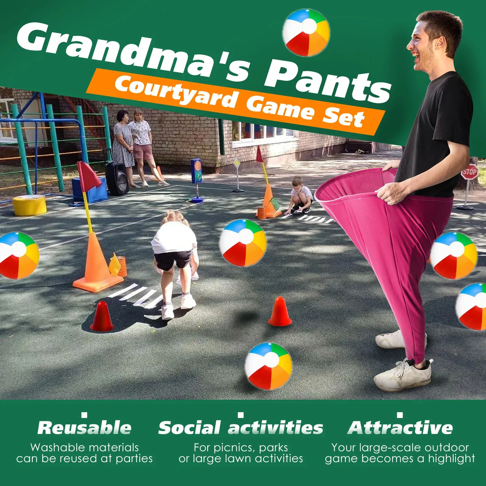 Conjunto de jogo de calças da vovó, bolas de quintal, esportes ao ar livre, jogos de equipe, diversão, festa de família, jogo para campo de arremesso, adereços de jogo, brinquedo elástico