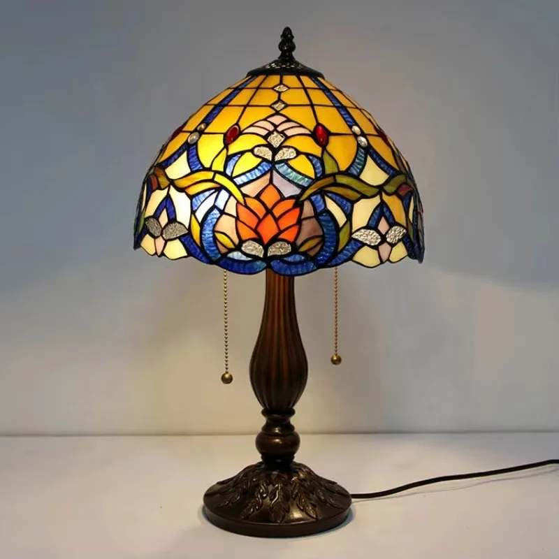 

Ancient Tiffany style desk lamp, stained glass rose shade desk lamp zinc alloy lamp holder