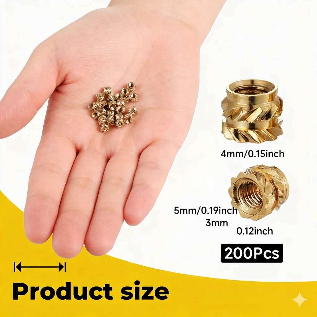 200/100pcs M3 Thread Knurled Brass Threaded Heat Set Heat Resistant Insert Embedment Nut for 3D Printer Voron 2.4 M3x5x4