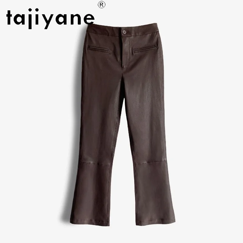 TAJIYANE Spring Real Leather Pants Woman Stretch Sheepskin Pants of Women Slim Fit Cropped Trousers Flared Leggings Штаны 2026