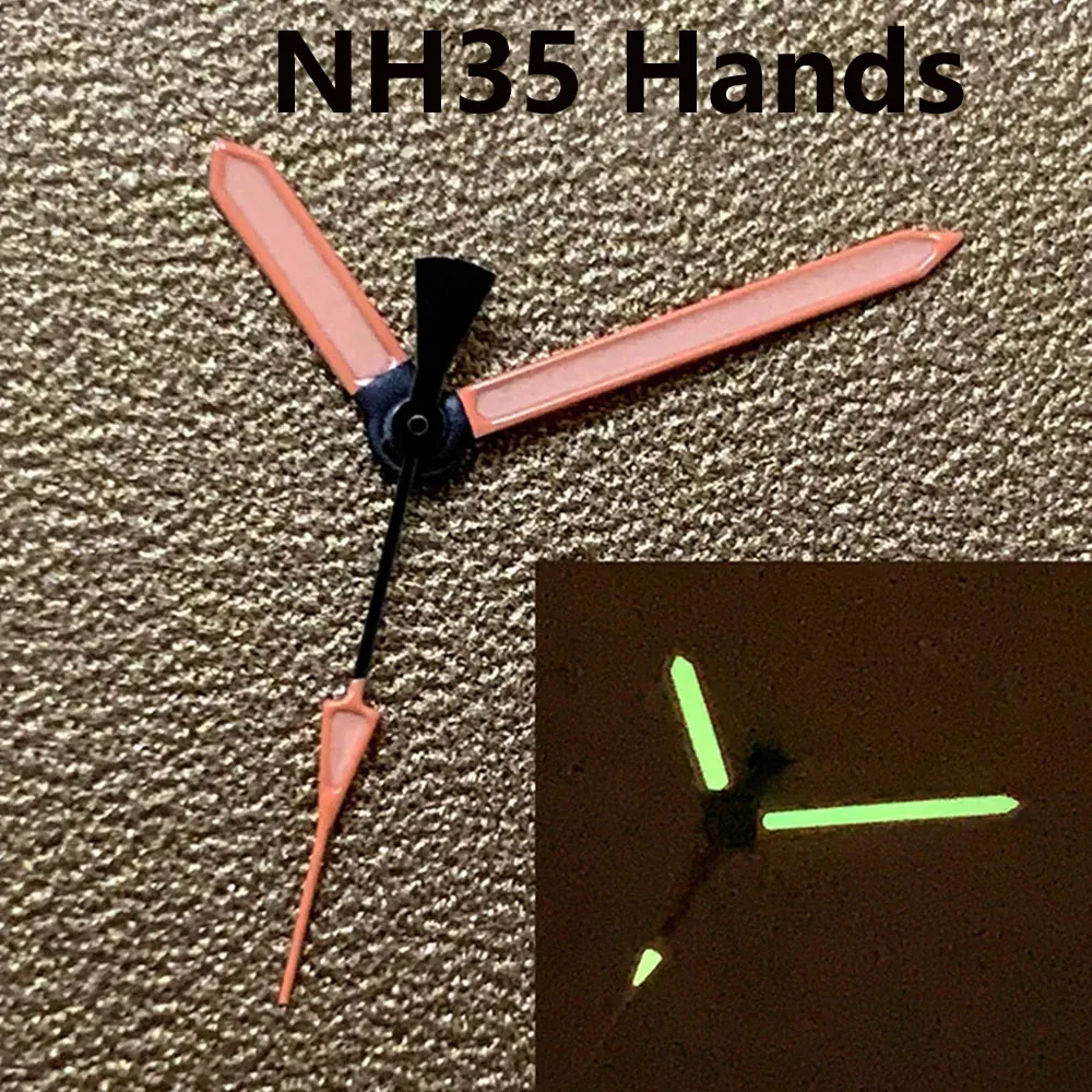 ピンク時計針グリーン発光 NH35 針 NH35 NH36 ムーブメント用 SKX007 時計ポインター 8 ミリメートル * 12.5 ミリメートル * 12.5 ミリメートル針アクセサリー