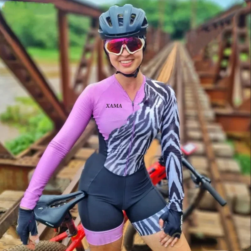 XAMA Cycling Wear Long Sleeve Women's Jumpsuit Small Monkey Suit Bicycle Road Bike Cycling Clothing