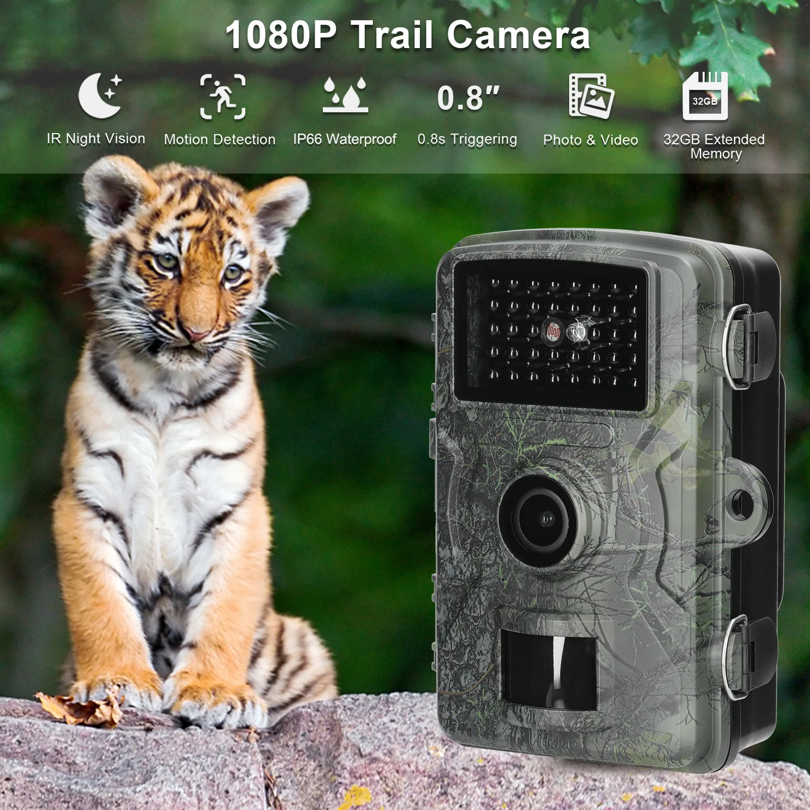 

1080P HD Outdoor Hunting Camera, Waterproof Tracking Camera, Infrared Sensing Hunting Camera