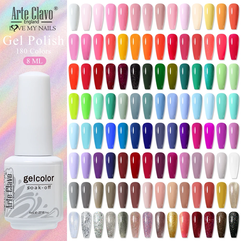 Arte Clavo Macaron Color Gel Polish Set - 180 tonos de moda Fórmula duradera resistente a las astillas para manicura profesional en el hogar
