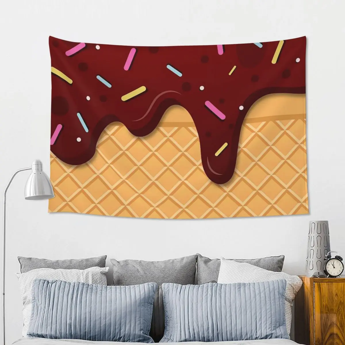 Ice Cream Waffle With Chocolate Tapestry Hippie Wall Hanging Aesthetic Home Decor Tapestries for Living Room Bedroom Dorm Room
