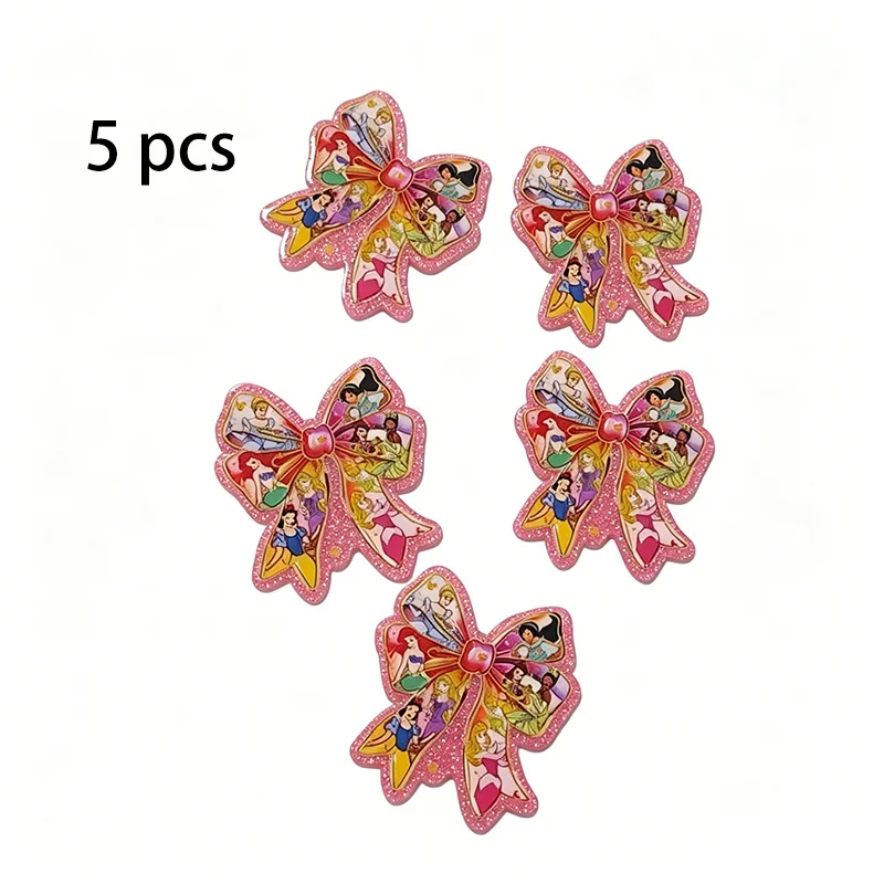 5pcs Disney Princess Pattern Bow Patch, Acrylic Handmade DIY Hair Accessories，Hair Clip Bag Accessories Semi-finished Materials
