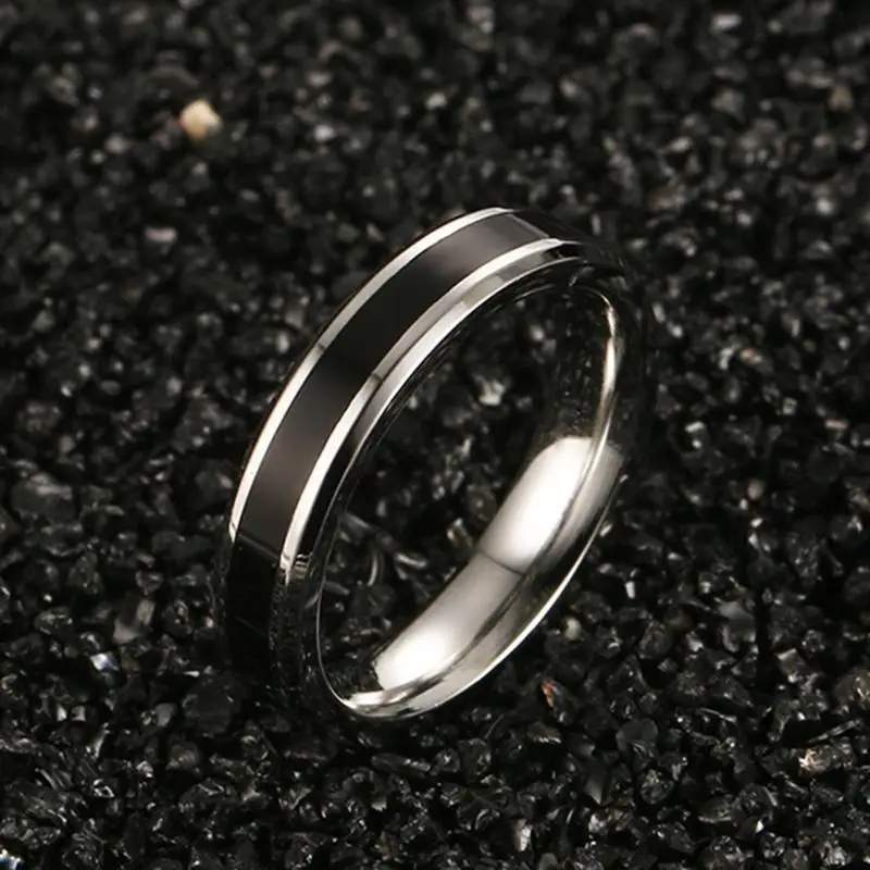 4/6MM Fashion Minimalist Black Stainless Steel Proposal Ring for Men and Women Couples Wedding Charm Jewelry Anniversary Gift image 3