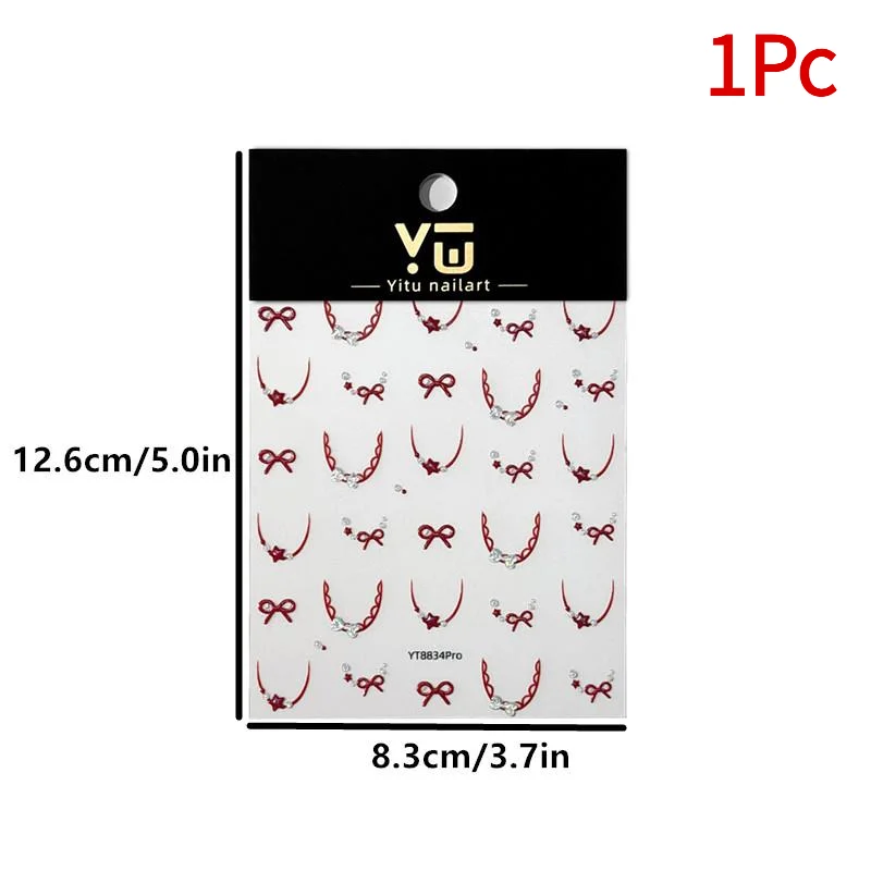 *Nail Stickers French Lace Cute Bow Stars 3D Self Adhesive DIY Nail Art Decals for Women Festival Manicure Use