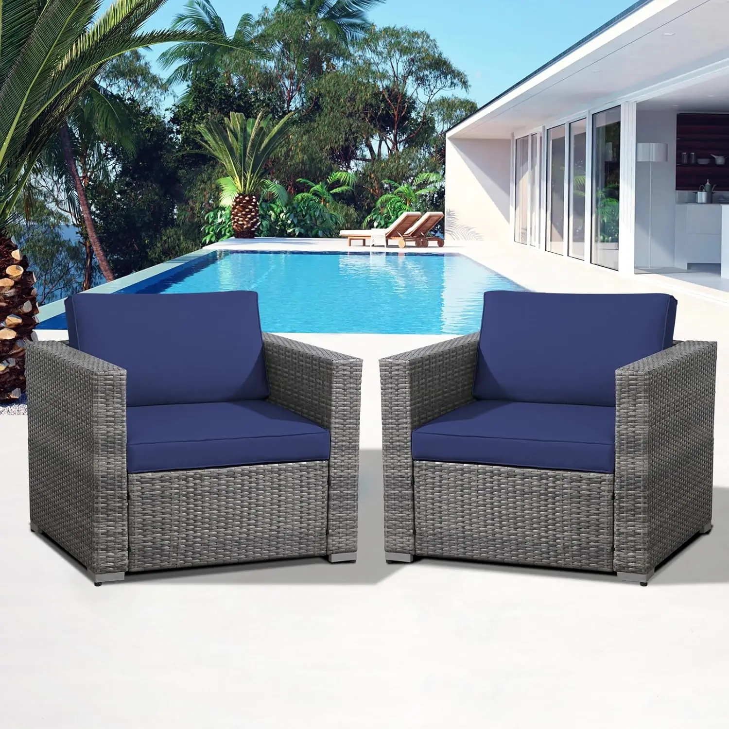 Outdoor Armchair, All-WeatherPE Wicker Rattan Sectional Sofa, Patio Seating for Balcony Garden Porch Pool