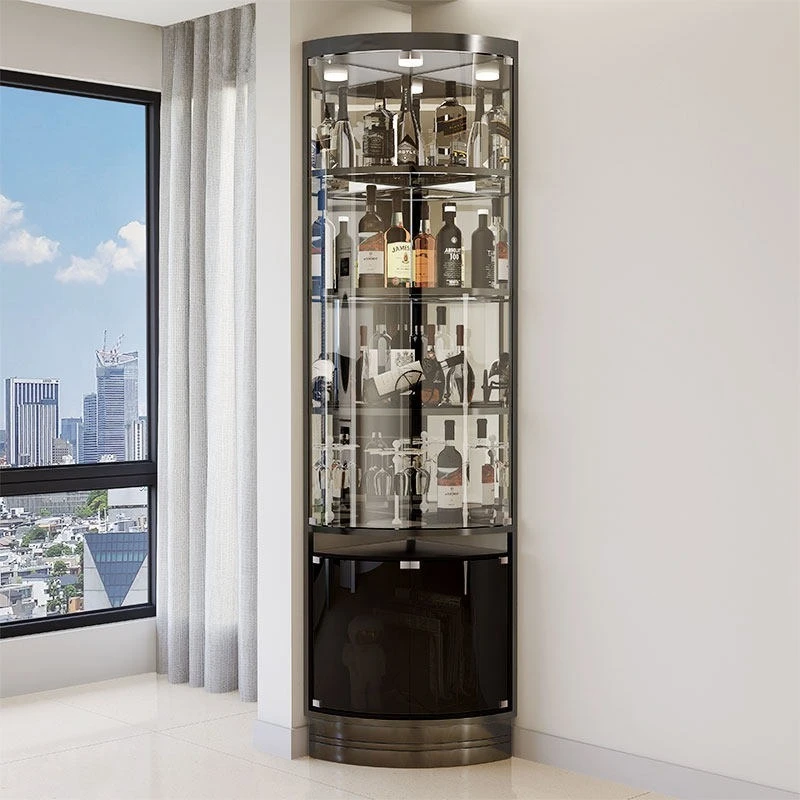 Light luxury corner triangle wine cabinet high-grade black titanium stainless steel glass locker