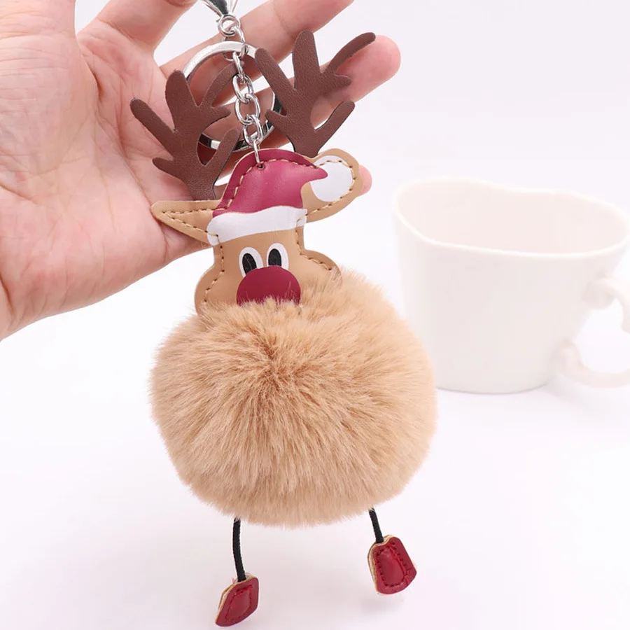 Cute Deer Plush Keychain Kawaii Animal Pendant Elk Key Ring for Women Kids Bag Charms Gifts Christmas Decorations 2025